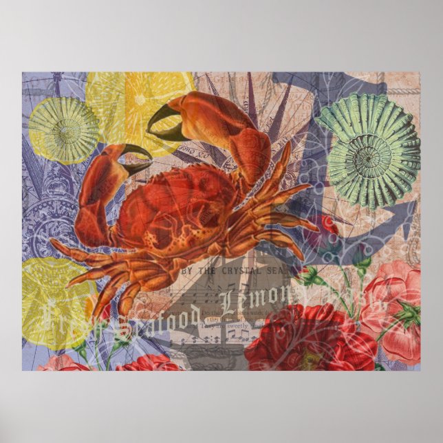 Affiche Art de mer de plage nautique de crabe (Devant)