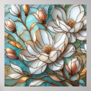 Affiche Art de mosaïque florale en verre teinté Magnolia é