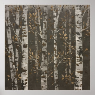 Affiche Art de motif de feuille ocre de forêt de bouleau n