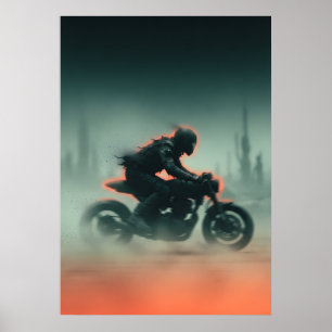 Affiche Art de moto teinte sarcelle orange en mouvement