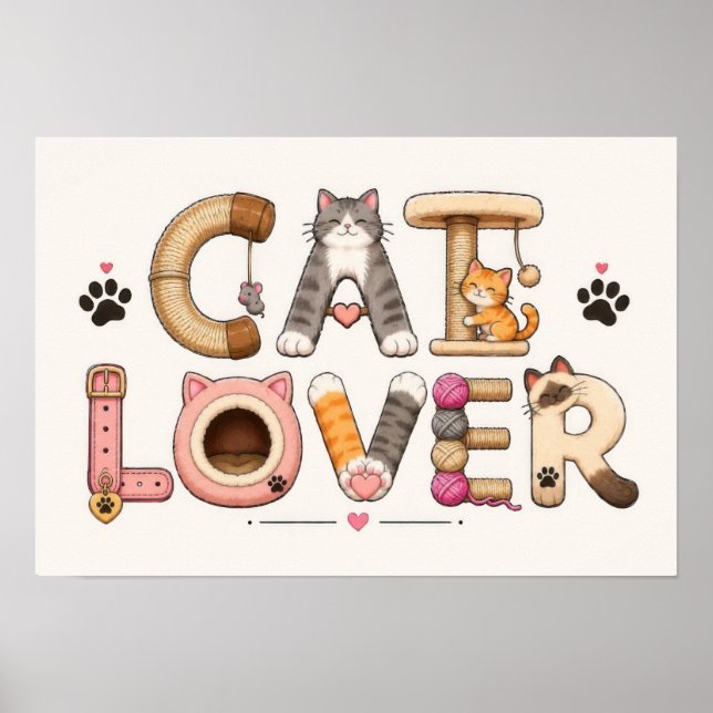 Affiche Art de mots amateur de chat (Devant)