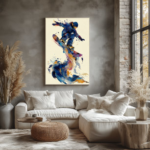 Affiche Art de mouvement dynamique de snowboardeur à encre