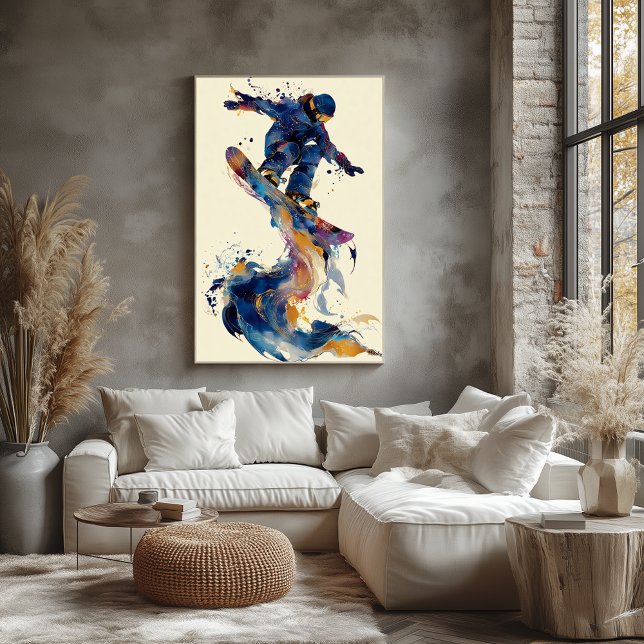 Affiche Art de mouvement dynamique de snowboardeur à encre (Créateur téléchargé)