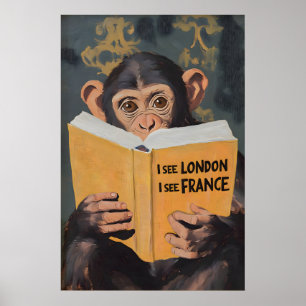 Affiche Art de mur de salle de bain singe original 'Je voi