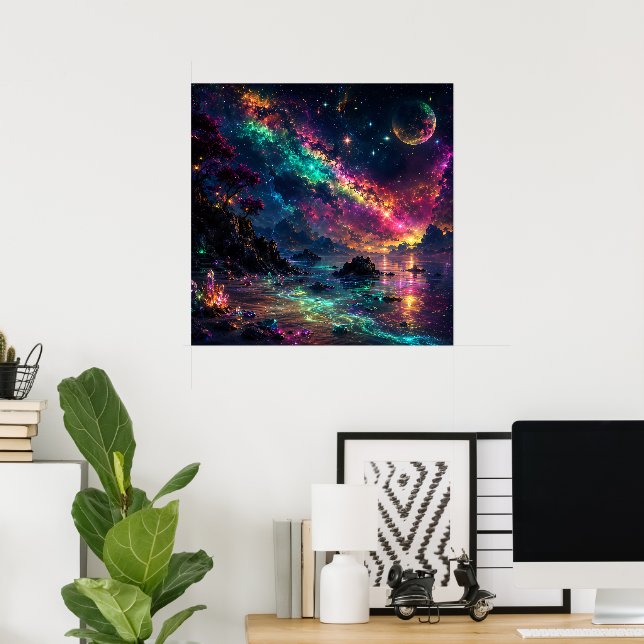 Affiche Art de nébuleuse arc-en-ciel espace néon Galaxie C (Bureau à domicile)