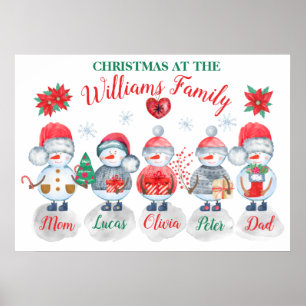 Affiche Art de Noël de famille Aquarelle neige