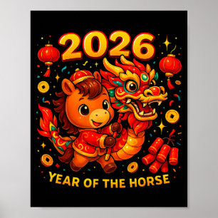 Affiche Art de Nouvel An lunaire mignon de l'année du chev
