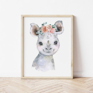 Affiche Art de nurserie d'animaux de safari, enfants hippo