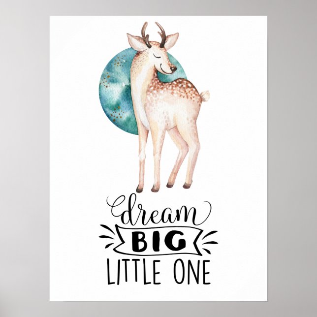 Affiche Art de nurserie de cerf Rêve Grand (Devant)