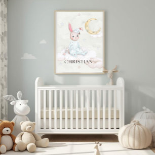 Affiche Art de nurserie personnalisé au lavis de lapin end