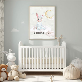 Affiche Art de nurserie personnalisé au lavis de lapin end