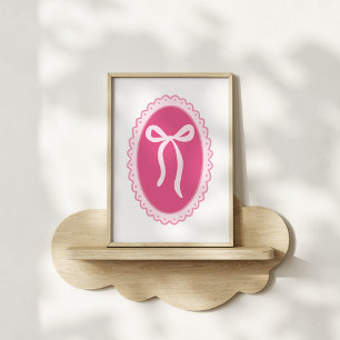 Affiche Art de nurserie rose - Cadre ovale coquette et nœu