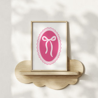 Affiche Art de nurserie rose - Cadre ovale coquette et nœu