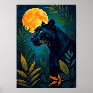 Affiche Art de panthère dans la jungle au clair de lune