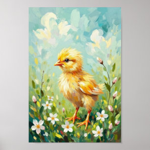 Affiche Art de Pâques vintage Poussin Printemps Prairie
