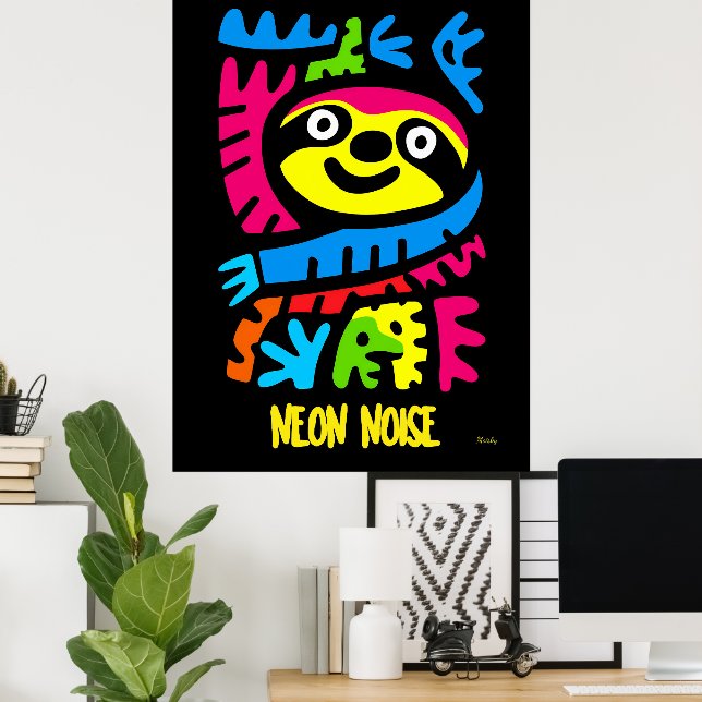 Affiche Art de paresseux néon – Conception d'animaux de ju (Bureau à domicile)