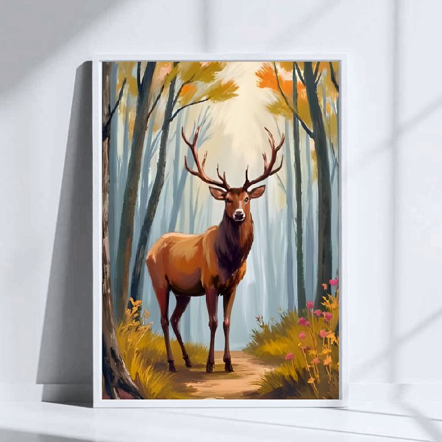 Affiche Art de paysage à l'aquarelle de la forêt d'élan (Créateur téléchargé)