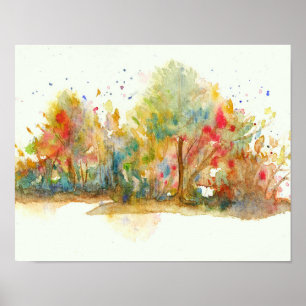 Affiche Art de paysage abstrait à l'aquarelle Arbres Forêt
