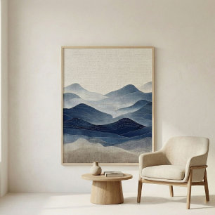 Affiche Art de paysage abstrait indigo minimal