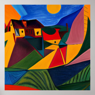 Affiche Art de paysage de village audacieux