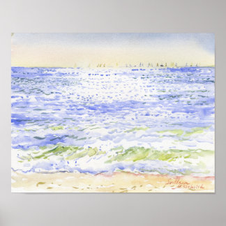 Affiche Art de paysage marin à l'aquarelle côtière