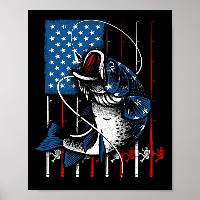 Affiche Art de pêche pour hommes femmes drapeau américain  (Devant)