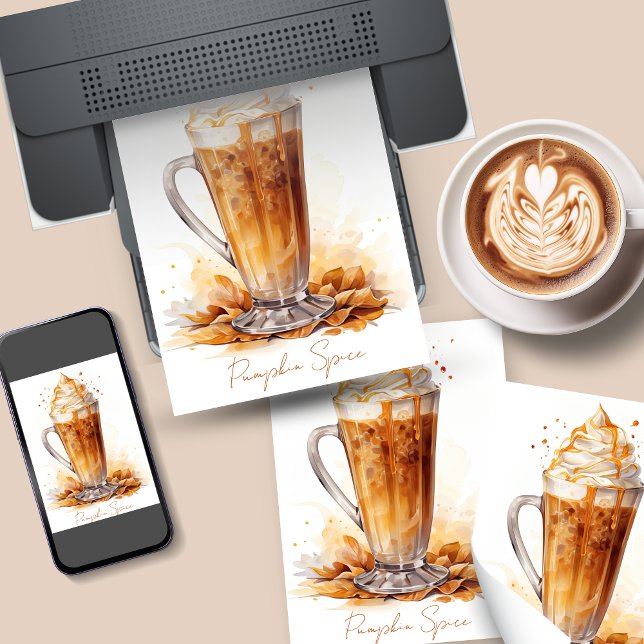 Affiche Art de peinture citrouille à l'aquarelle épice (Pumpkin Spice Watercolor Painting Art Downloadable Poster)