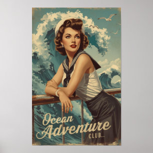 Affiche Art de pin-up de marin des années 1950 – Croisière