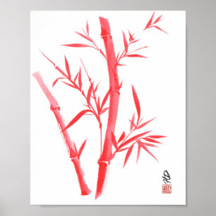 Affiche Art de pinceau chinois en bambou rouge