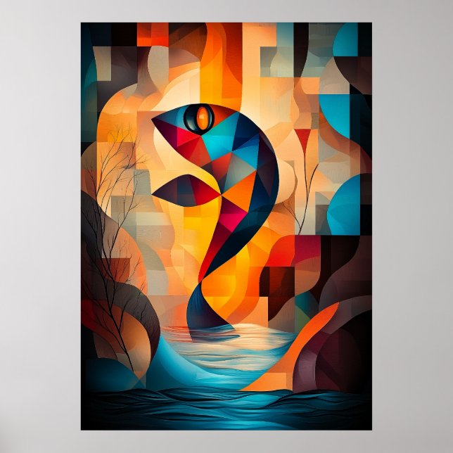 Affiche Art de poisson abstrait - Conception géométrique d (Devant)