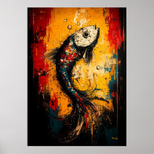 Affiche Art de poisson expressionniste contemporain en mou