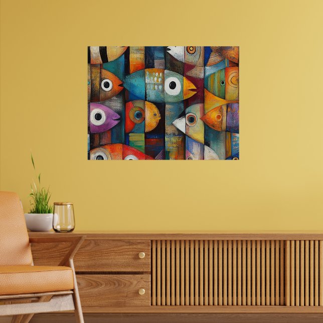 Affiche Art de poissons abstraits colorés (Salon 2)