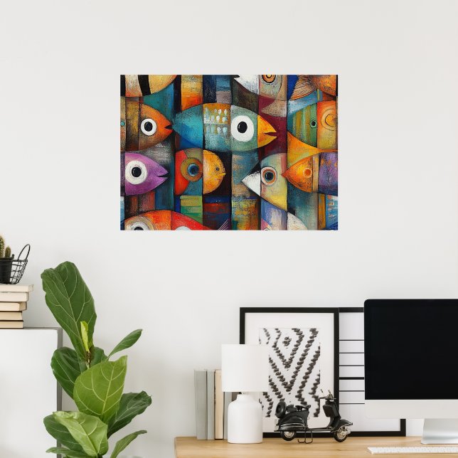 Affiche Art de poissons abstraits colorés (Bureau à domicile)