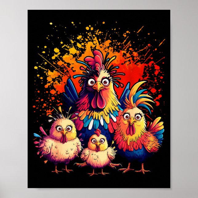 Affiche Art de poulet drôle coloré  (Devant)