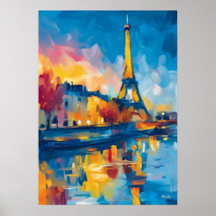 Affiche Art de réflexion de rivière parisienne fauve color