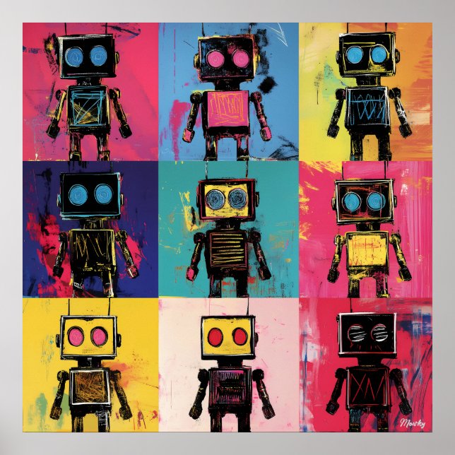 Affiche Art de robot de graffiti abstrait Grille Couleurs  (Devant)