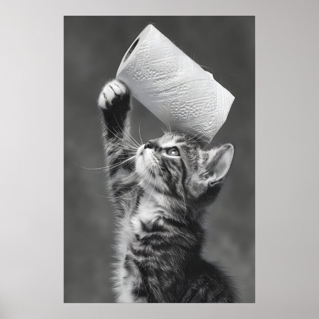 Affiche Art de rouleau de papier toilette de chat drôle, F (Devant)