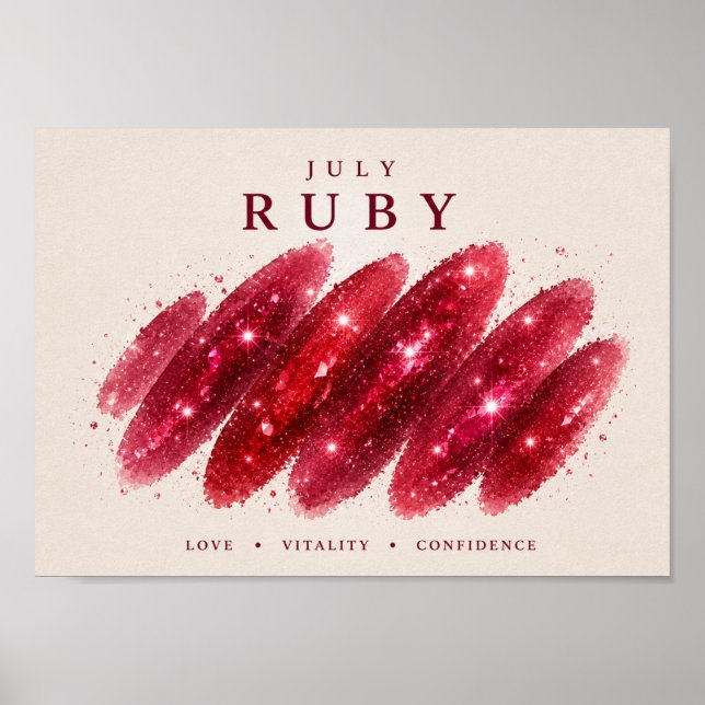 Affiche Art de rubis de naissance de juillet A4 (Devant)