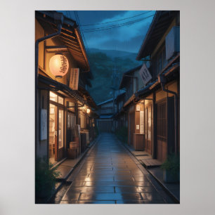 Affiche Art de rue japonais sous la pluie brumeuse