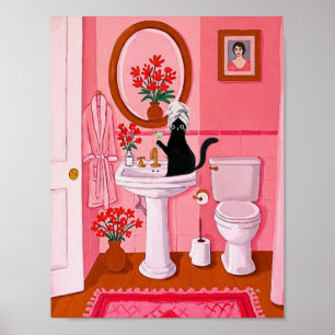 Affiche Art de salle de bain chat noir fantaisiste – Fémin