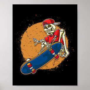 Affiche Art de skateboard cool squelette faisant un kickfl