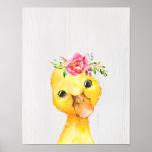 Affiche Art de style ferme avec canard floral aquarelle