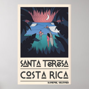 Affiche Art de surf Santa Teresa, surfeurs stylisés et pal
