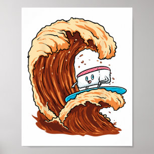 Affiche Art de surfeur de sushi drôle chevauchant la vague