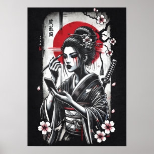 Affiche Art de tatouage d'anime japonais geisha