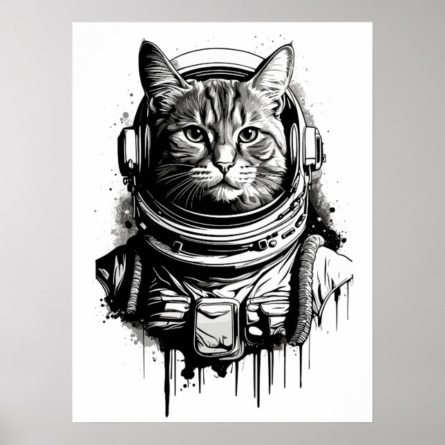 Affiche Art de tatouage de chat astronaute (Devant)