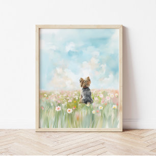 Affiche Art de Terrier Yorkshire à l'aquarelle dans un cha