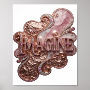 Affiche Art de texte 3D en or élégant IMAGINE