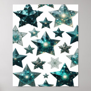 Affiche Art de texte 3D étoiles bleues argent tendance