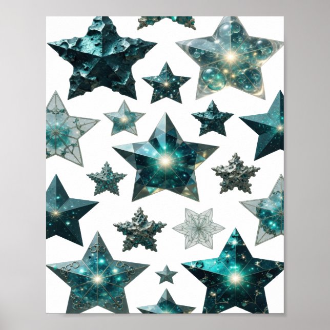 Affiche Art de texte 3D étoiles bleues argent tendance (Devant)